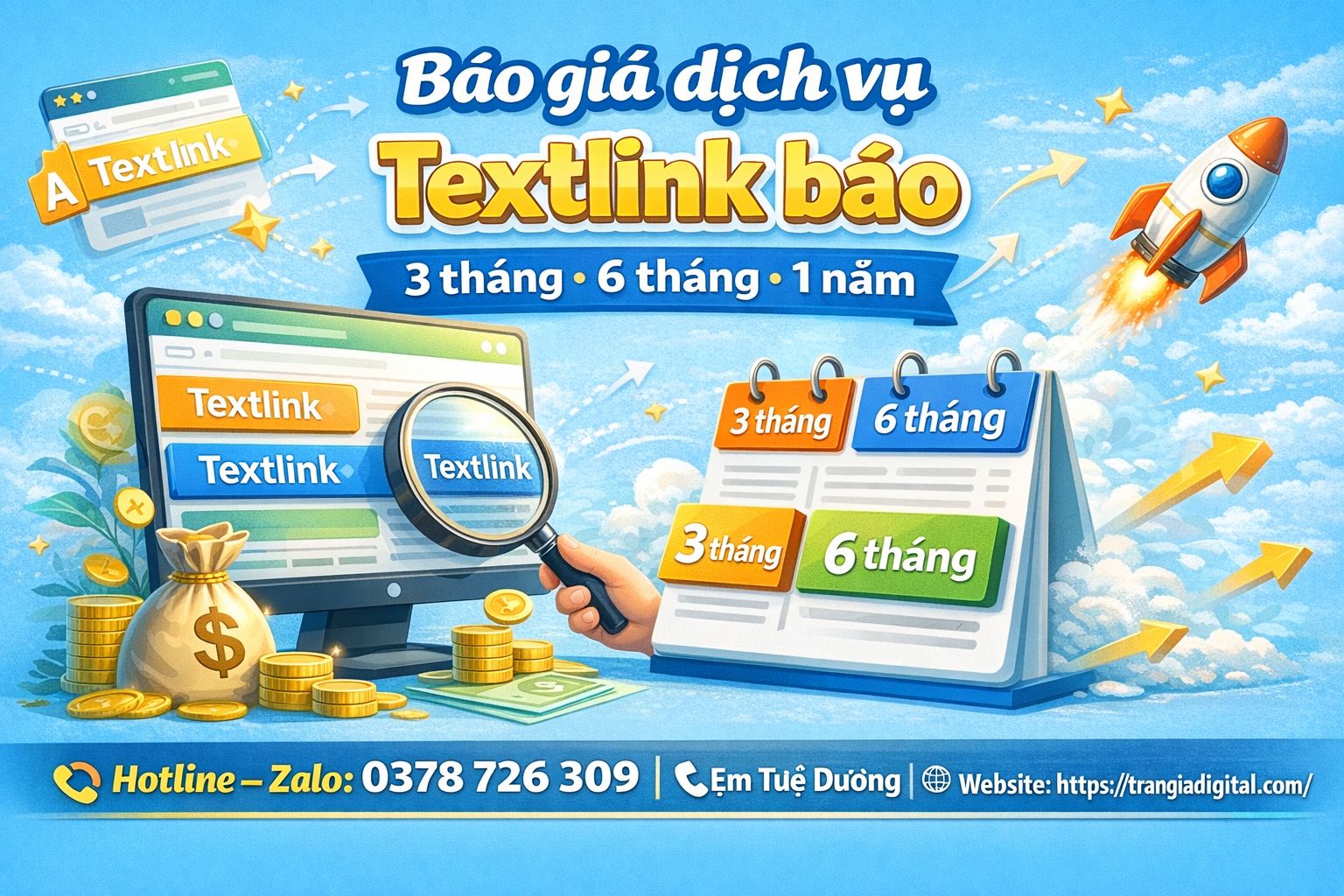 Bảng báo giá dịch vụ Textlink báo 3 tháng, 6 tháng, 1 năm 