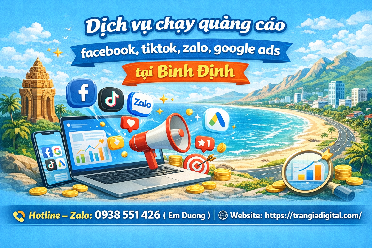 Dịch vụ chạy quảng cáo facebook, tiktok, zalo, google ads tại Bình Định