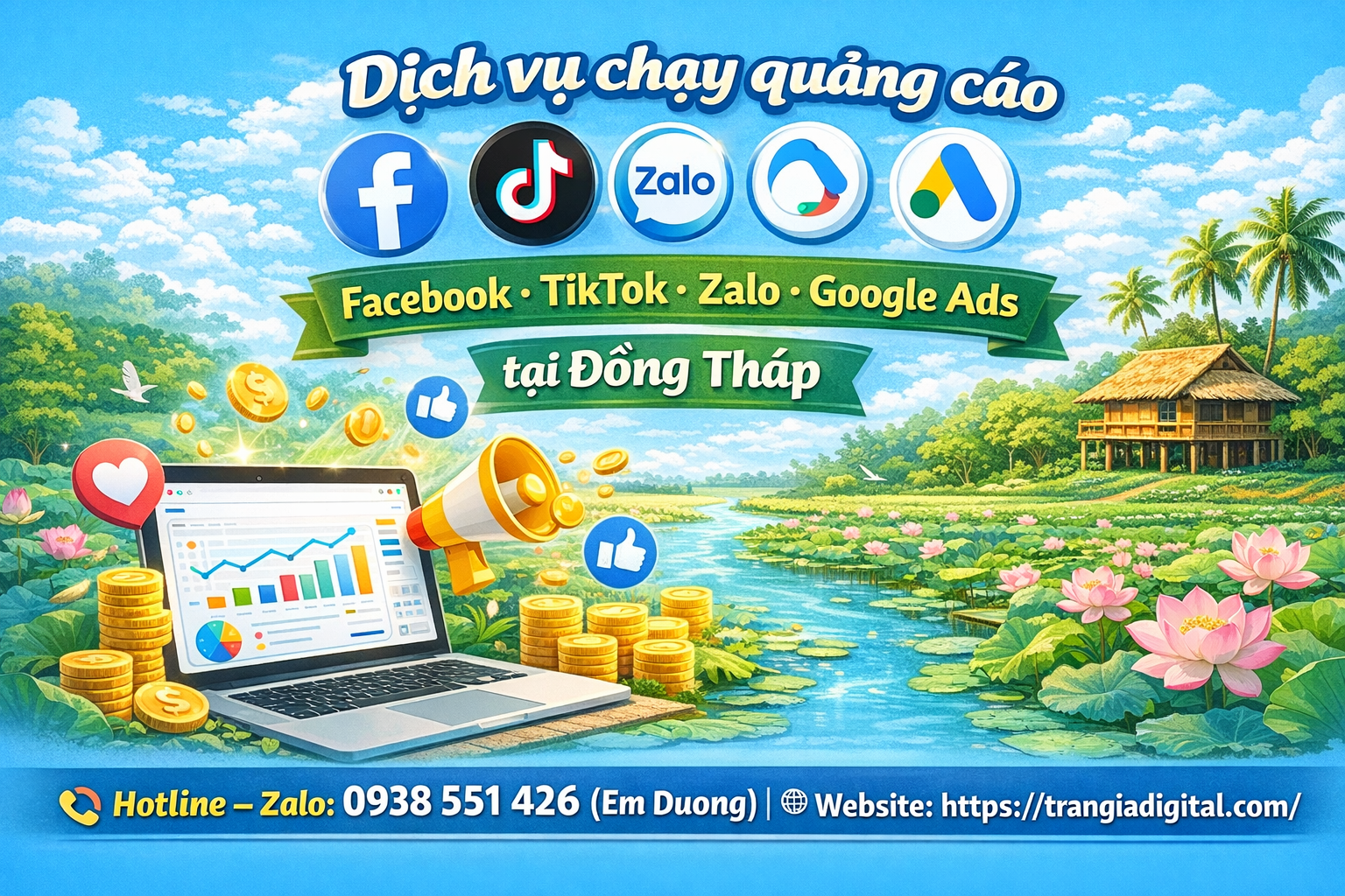 Dịch vụ chạy quảng cáo facebook, tiktok, zalo, google ads tại Đồng Tháp