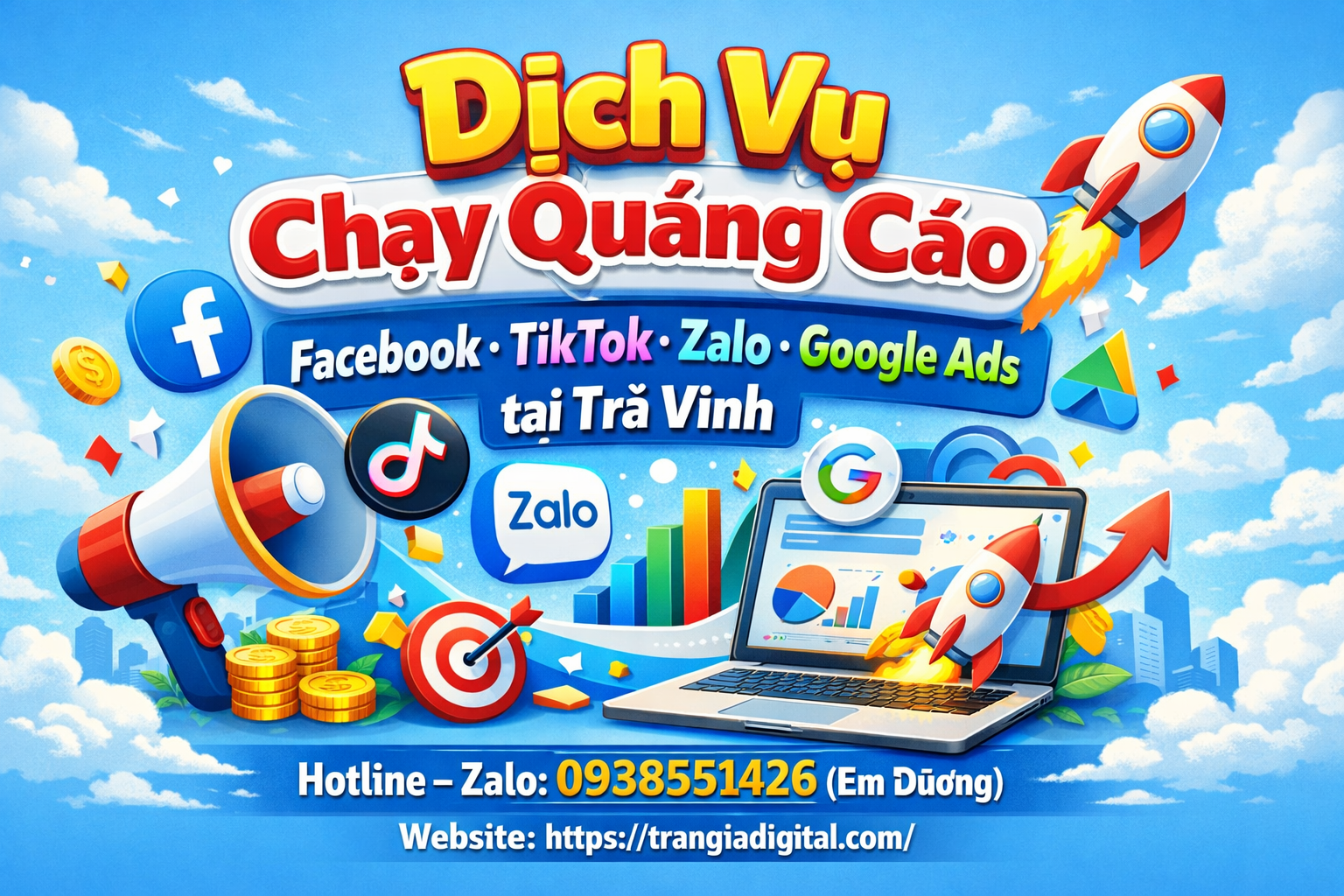 Dịch vụ chạy quảng cáo facebook, tiktok, zalo, google ads tại Trà Vinh
